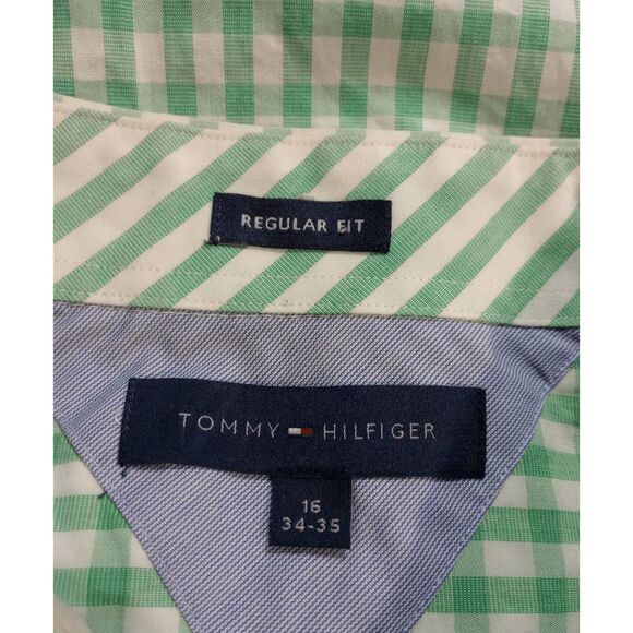Tommy Hilfiger Shirt Men's 16 Green Gingham Button Front Long Sleeve - Picture 6 of 8
